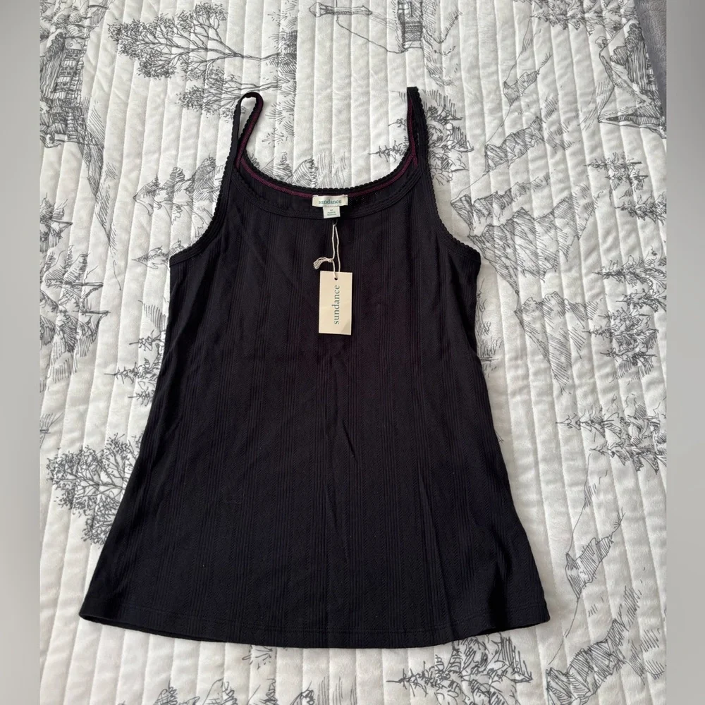 NWT Sundance Black Camisole Top with Purple Trim Women’s Size M - Picture 1 of 7